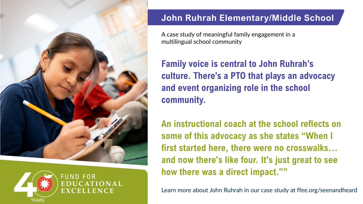 Don’t miss the final case study in our Seen and Heard series! John Ruhrah Elementary/Middle School shows how meaningful family engagement builds belonging in a multilingual community.
Learn more: ffee.org/seenandheard