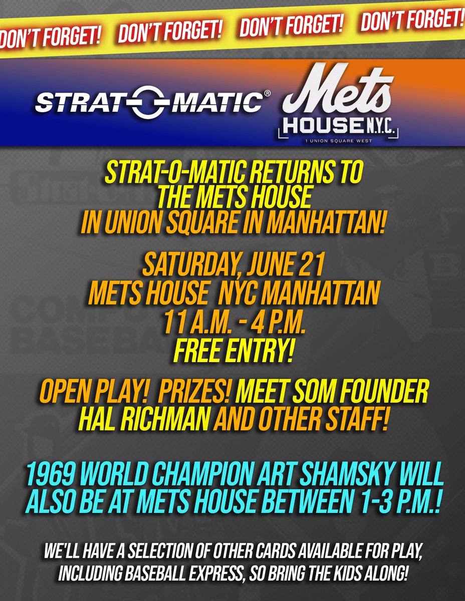 Come meet Art Shamsky and play Strat at Mets House tomorrow! <a href="/Mets/">New York Mets</a> #LGM