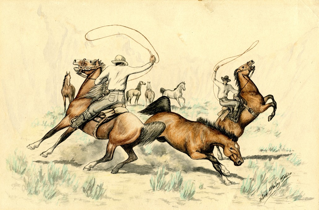 Andrew Standing Soldier studied at the Oglala Community College &amp; during 1939–41 was a mural painter in the Dakotas, Idaho, &amp; Nebraska under the Works Progress Administration. He returned to the Pine Ridge Indian Reservation in the 1940s, working almost exclusively in watercolor.