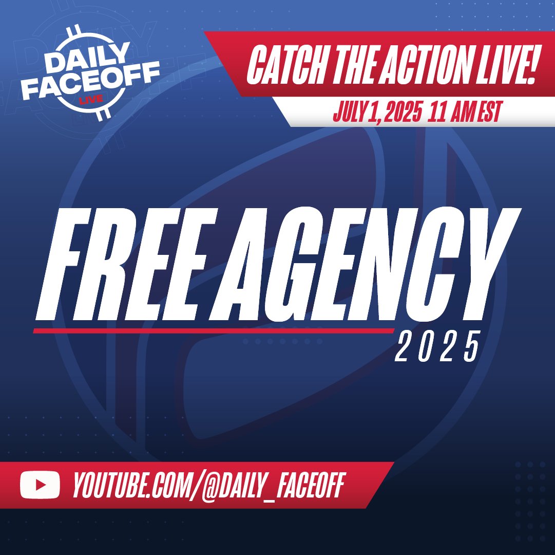 Mark your calendars 🗓️ — the <a href="/DailyFaceoff/">Daily Faceoff</a> Live Free Agency Special hosted by Tyler Yaremchuk is back!

📅 July 1st
⏰ 11 AM EST
📍 LIVE on the @dailyfaceoff YouTube

Join Jeff Marek, Carter Hutton, Matthew Barnaby, Colby Cohen, Jonny Lazarus, Hart Levine from <a href="/PuckPedia/">PuckPedia</a> &amp; more