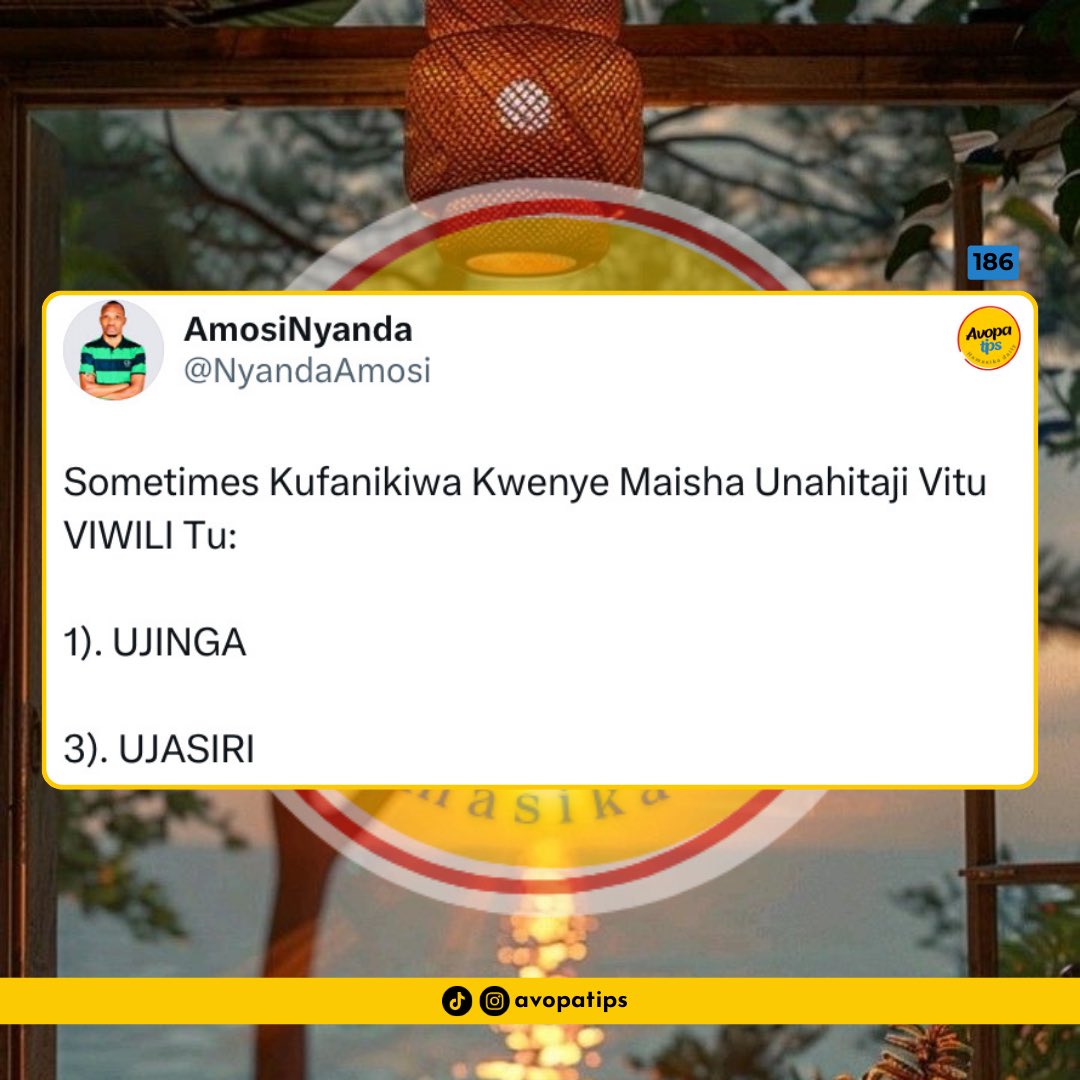 #avopatips 

Cc: <a href="/NyandaAmosi/">AmosiNyanda</a>