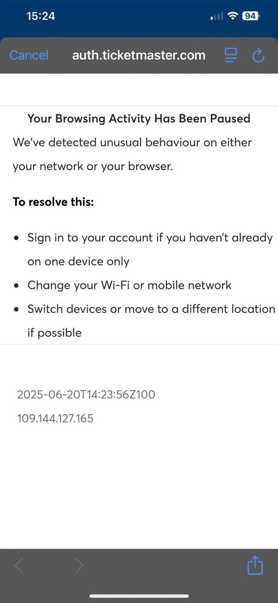 JDevs's tweet image. #ticketmaster If you’re getting this message or similar trying to log in report it to @downdetector so they will have to acknowledge the issue instead of sending generic IT crowd “ have you tried turning it off and on again messages” Need my tickets for #IronMaiden Sunday!