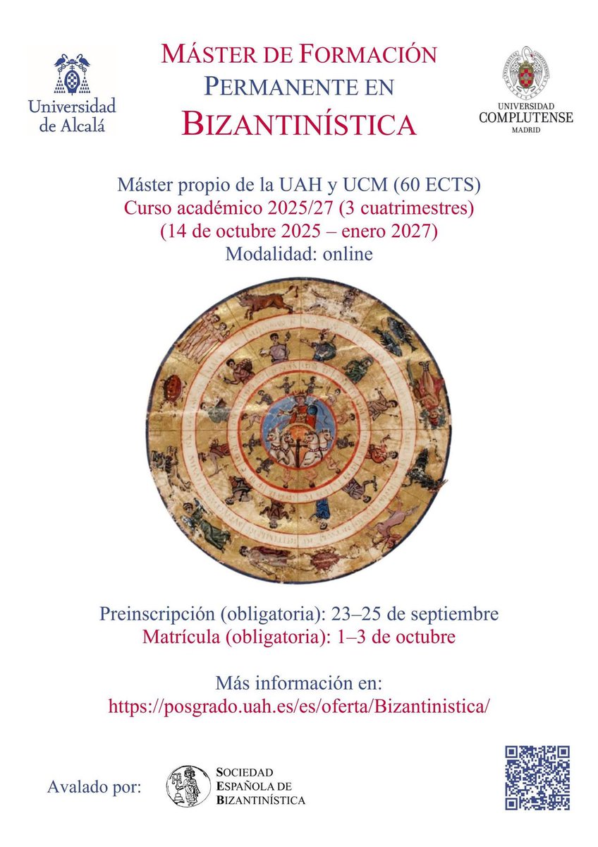 bizantinistica's tweet photo. Ya tenemos aquí el PRIMER MÁSTER de ESTUDIOS BIZANTINOS ofertado en España, y seguramente en todo el ámbito de lengua castellana. La Sociedad Española de Bizantinística junto con la @unicomplutense y la @UAHes se han unido para ofertar algo único.

🧶1/3 https://t.co/E6FodGRLLz