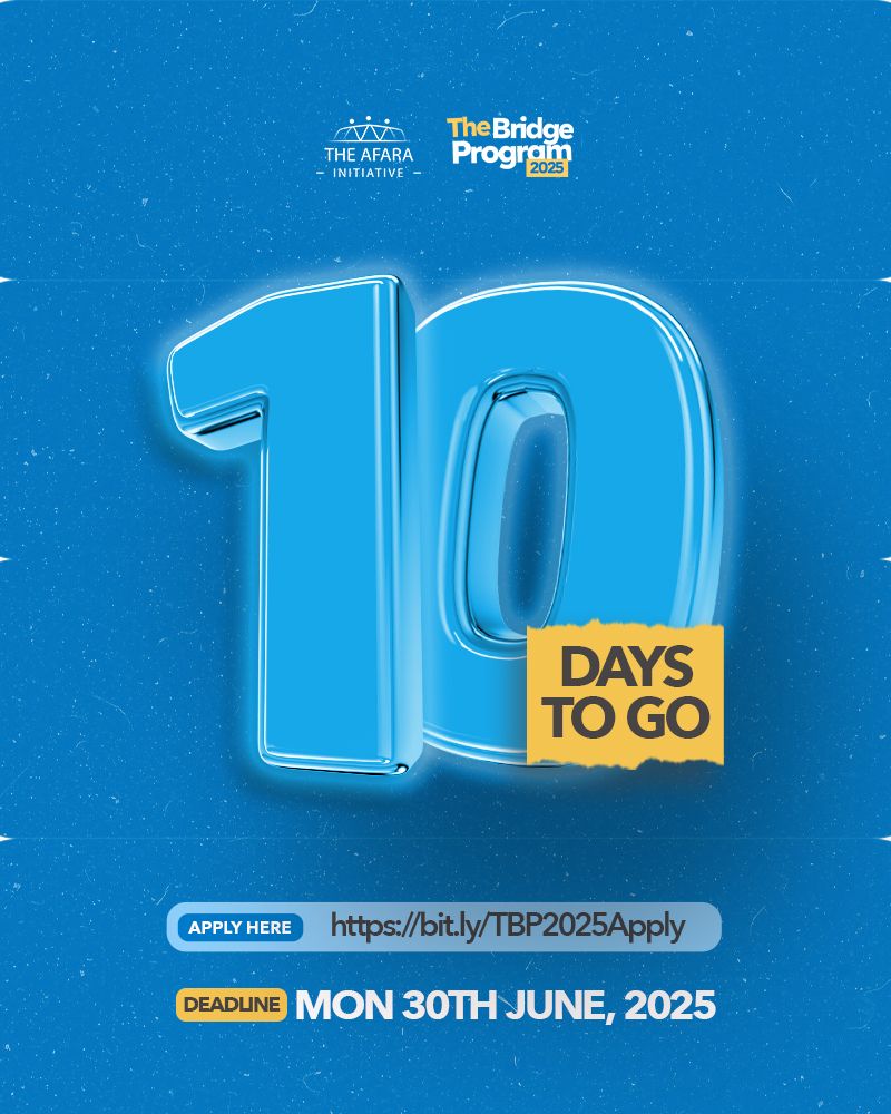 The countdown is getting real—just 10 days left to apply for The Bridge Program 2025!

If you've been waiting for a sign, this is it. 

Don't miss out, apply here: bit.ly/TBP2025Apply