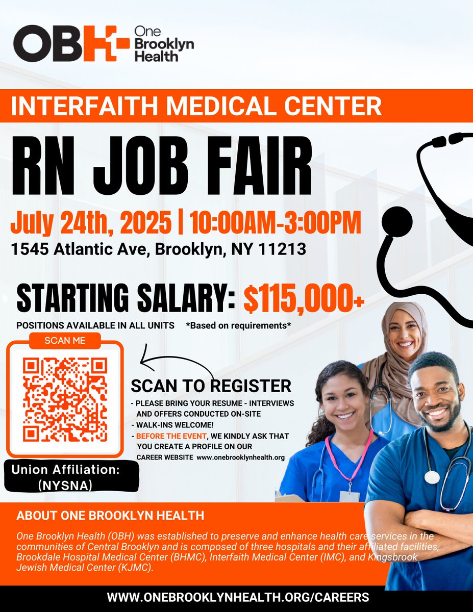 Join us at One Brooklyn Health's Interfaith Campus Job Fair! 

Discover exciting career opportunities and make a difference in healthcare. 

Don't miss out – mark your calendars and join us for a day of exploration and opportunity!