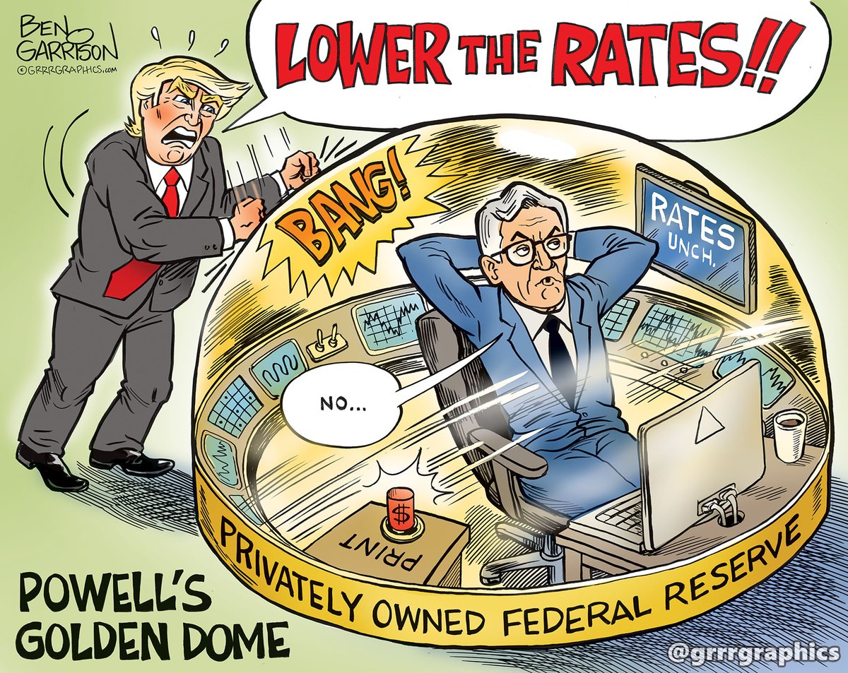 Fed Chair Powell's Dome🤔 New Ben Garrison Cartoon

“… Powell is the WORST. A real dummy who’s costing America $Billions!”

— President Donald Trump

Federal Reserve Chair Jerome Powell made his decision: Short term rates would not be cut. That decision greatly displeased