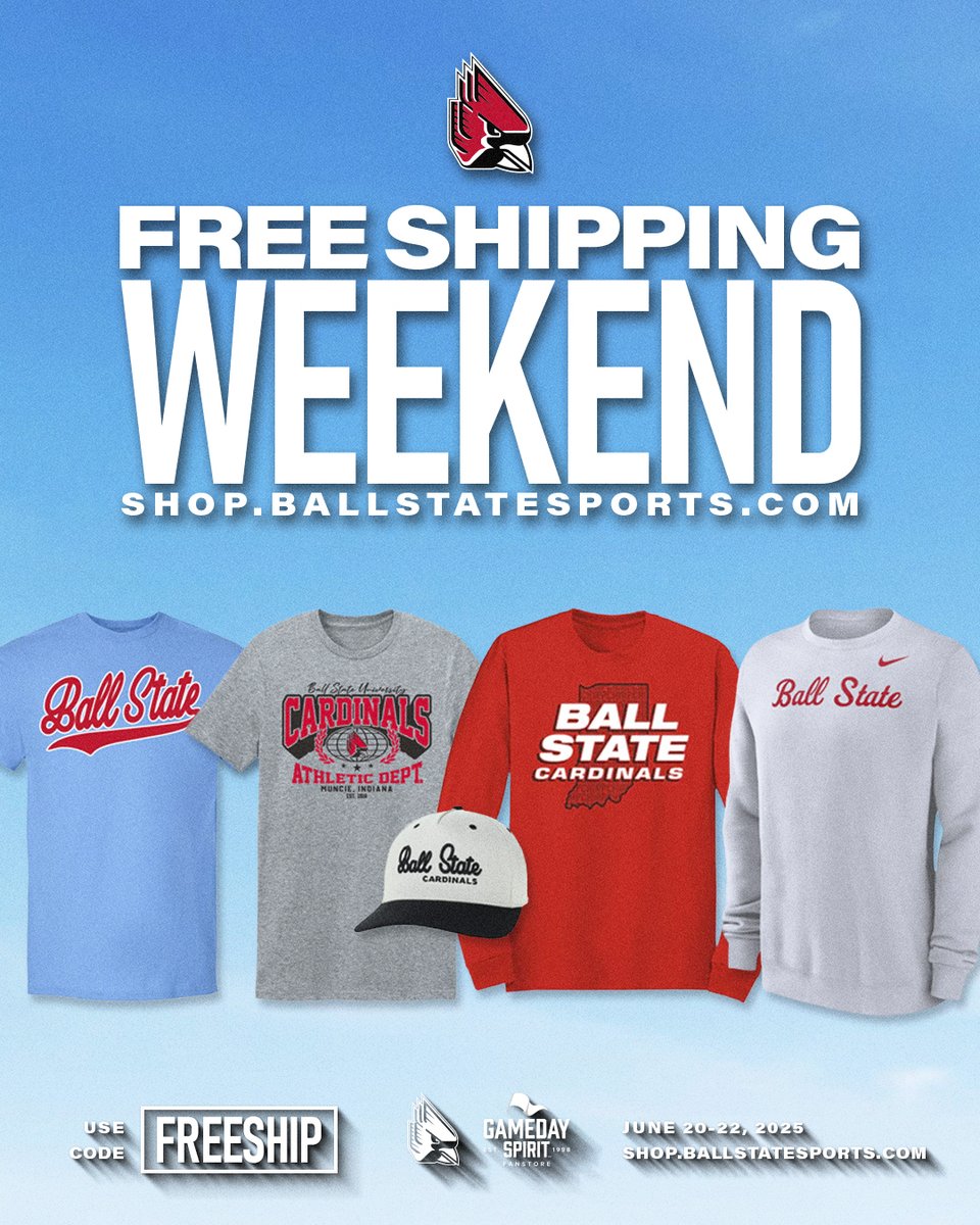Ball State Sports (@ballstatesports) on Twitter photo Free shipping this weekend at <a href="/Gameday_BSU/">Gameday Spirit | Ball State</a>!
Shop now: shop.ballstatesports.com Free shipping this weekend at <a href="/Gameday_BSU/">Gameday Spirit | Ball State</a>!
Shop now: shop.ballstatesports.com