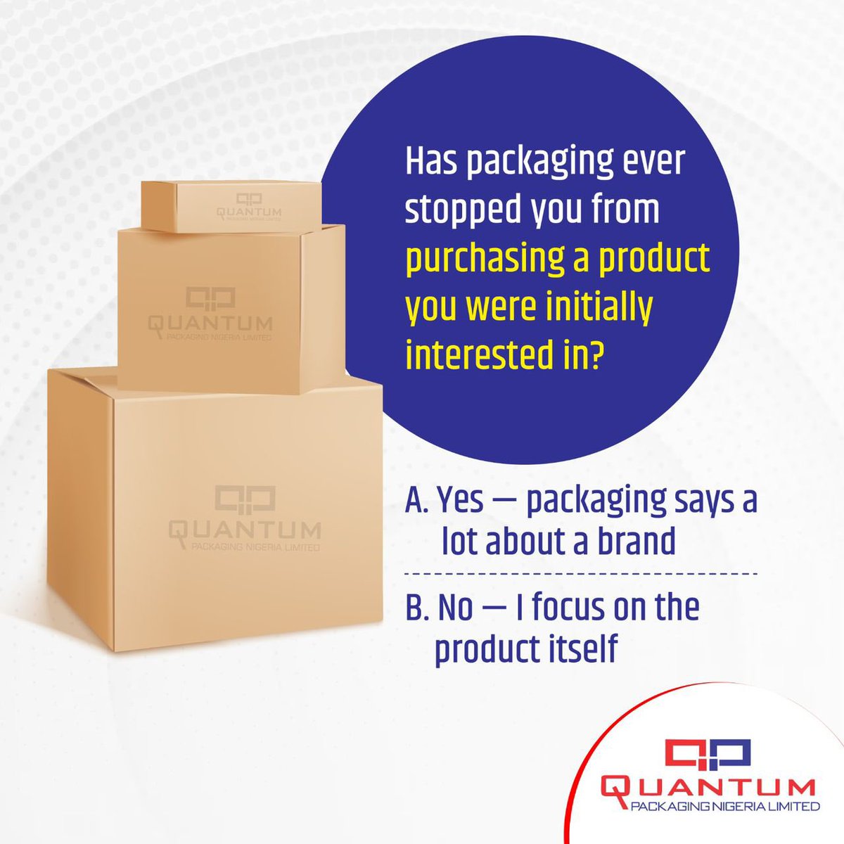 QuantumGroupNig's tweet image. In today’s market, packaging does more than protect, it grabs attention, tells a story, and influences buying decisions before the product is even tried. But how much does it matter to you?

#ProductPackaging #PackagingDesign #BrandStorytelling #PackagingMatters