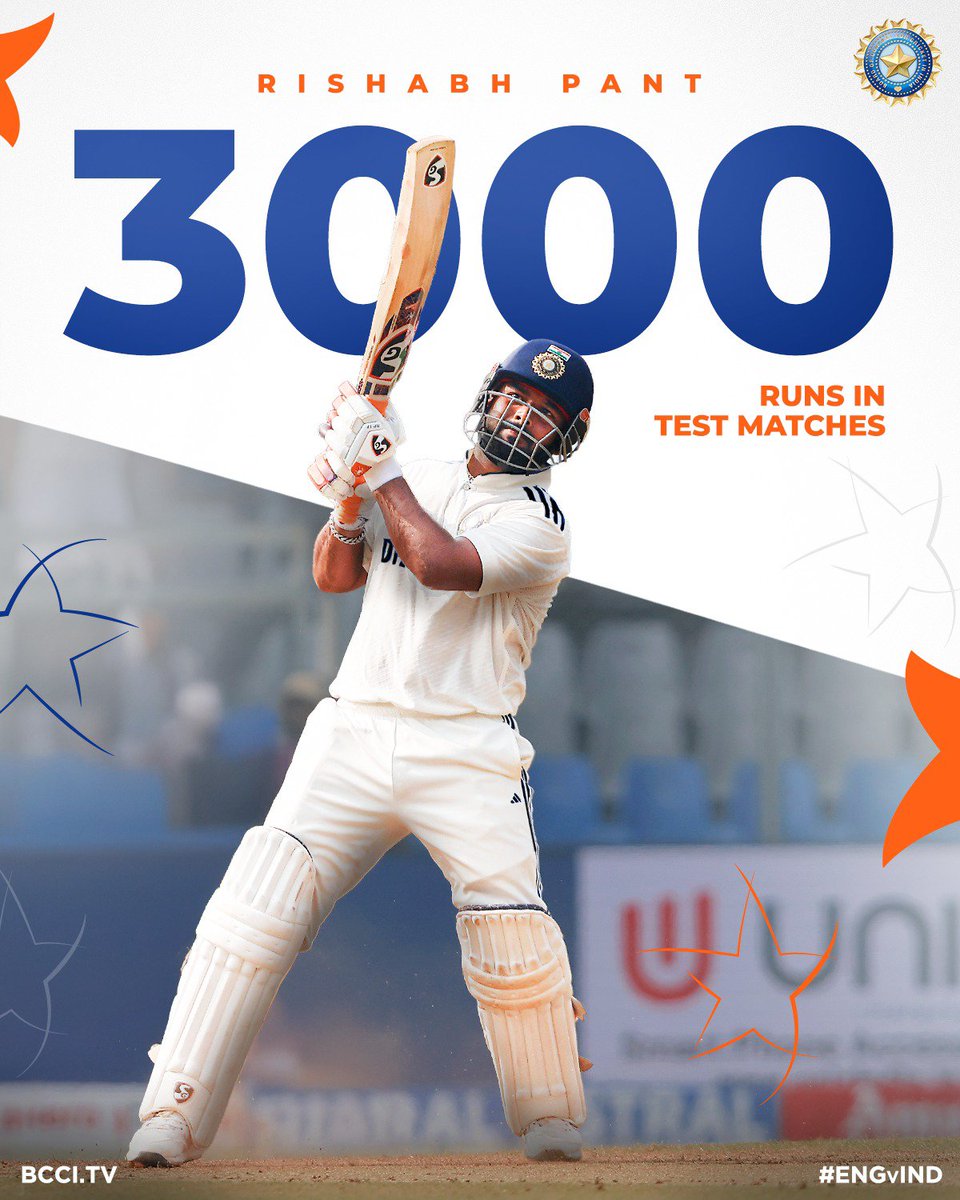 3⃣0⃣0⃣0⃣ runs in Test cricket and counting 🙌

Half-century for vice-captain Rishabh Pant 👏👏

Updates ▶️ bit.ly/ENGvIND-1stTES…

#TeamIndia | #ENGvIND | <a href="/RishabhPant17/">Rishabh Pant</a>
