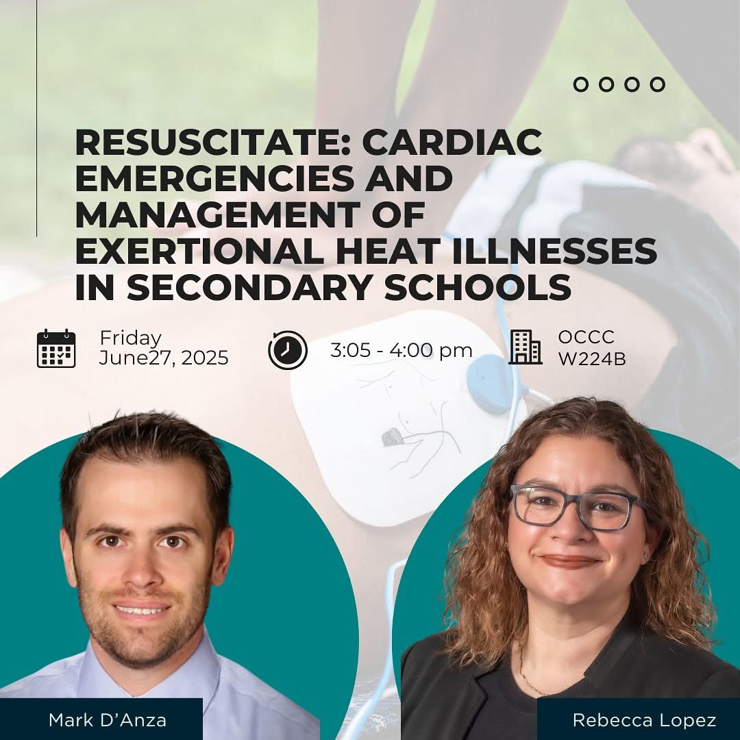 🚨 SSATC Spotlight at #NATA2025! 🚨
Join Mark D’Anza and Dr. Rebecca Lopez next Friday in Orlando for:
“ResuscitATe: Cardiac Emergencies and Management of Exertional Heat Illnesses in Secondary Schools”