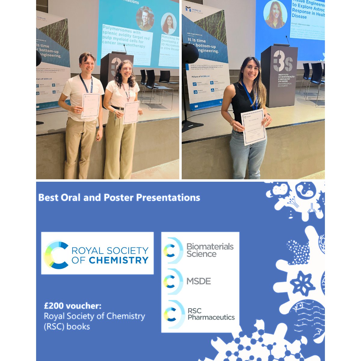 Molecular Biomaterials Group (@mhatricell) on Twitter photo Thank you to <a href="/RoySocChem/">Royal Society of Chemistry</a> journals, <a href="/BioMaterSci/">Biomaterials Science</a>, <a href="/RSC_MolEng/">MSDE journal</a> & RSC Pharmaceutics, for helping us to reward young talent <a href="/MOBILIsE_EU/">MOBILIsE</a> symposium on #immunoengineering! Congratulations to the winners for best oral and poster presentations! 👏 Thank you to <a href="/RoySocChem/">Royal Society of Chemistry</a> journals, <a href="/BioMaterSci/">Biomaterials Science</a>, <a href="/RSC_MolEng/">MSDE journal</a> & RSC Pharmaceutics, for helping us to reward young talent <a href="/MOBILIsE_EU/">MOBILIsE</a> symposium on #immunoengineering! Congratulations to the winners for best oral and poster presentations! 👏