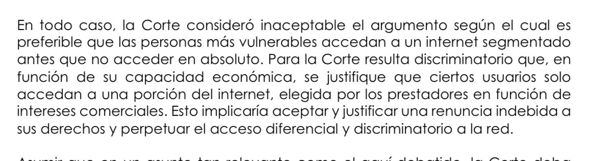 Sebastián Nohra (@sebastiannohra) on Twitter photo Esto de la <a href="/CConstitucional/">Corte Constitucional</a> sobre la decisión de apps gratis me llamó la atención. Es decir, si uno voltea la afirmación, la Corte quiere decir que prefiere que una persona no tenga internet a que tenga uno “segmentado o parcializado”.
Para este país es un párrafo inverosímil. Esto de la <a href="/CConstitucional/">Corte Constitucional</a> sobre la decisión de apps gratis me llamó la atención. Es decir, si uno voltea la afirmación, la Corte quiere decir que prefiere que una persona no tenga internet a que tenga uno “segmentado o parcializado”.
Para este país es un párrafo inverosímil.