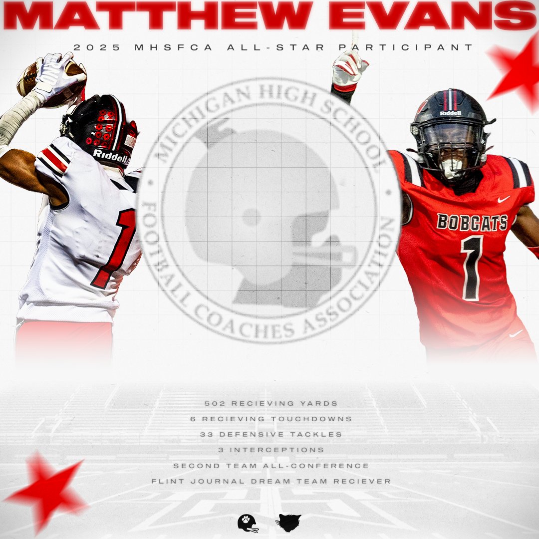 Tomorrow, our own Matthew Evans takes part in the 2025 MHSFCA All-Star Game at Lawrence Tech! 🐾🏈