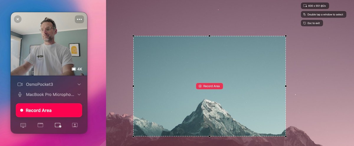 Shipped a big update to the <a href="/supercut_video/">ツSupercut</a> Mac app this week, area recording, camera only, loads of small improvements and quite a big change to the UI.

Has a small learning curve around the recording type / selection, we debated this a lot, interested to see what people think.