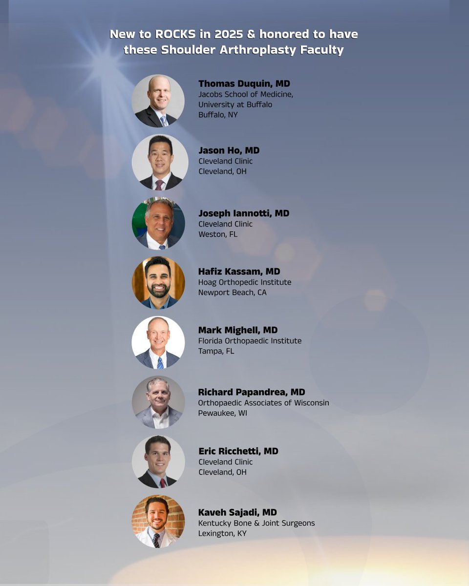 Next up and new to the faculty line up is the addition of these highly-esteemed shoulder arthroplasty surgeons. We are honored to have them at #ROCKS2025! 

Register today to immerse yourself in a cutting-edge, hands-on and interactive arthroplasty event!

ccimeetings.com/rocks-registra…