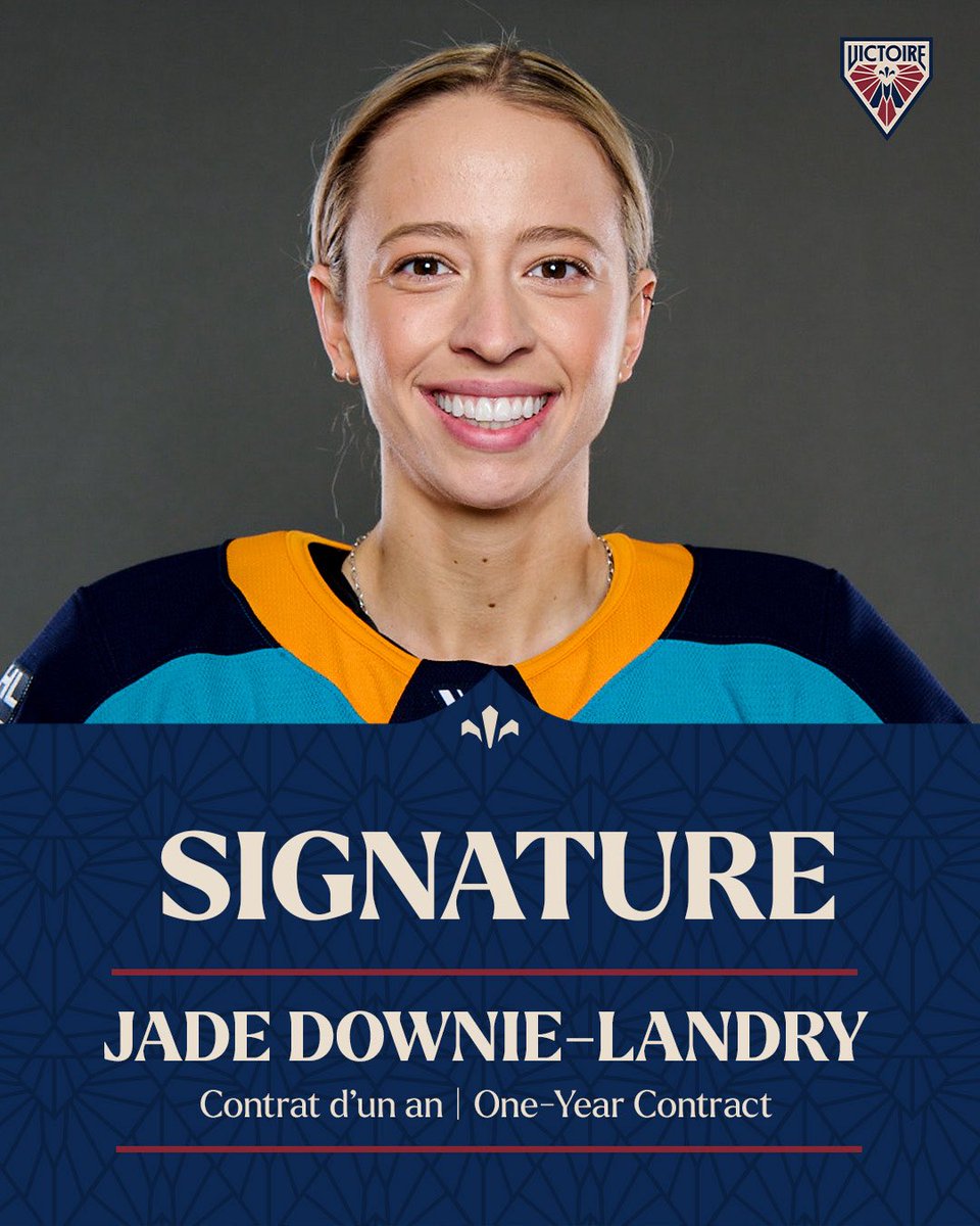 AWAILLE À MAISON, JADE!🏠
 
Jade Downie-Landry revient à la maison et rejoint la Victoire avec un contrat d’un an.
 
Jade is coming home and has signed a one-year contract with the Montreal Victoire. 

📰 bit.ly/4kNc2Kf