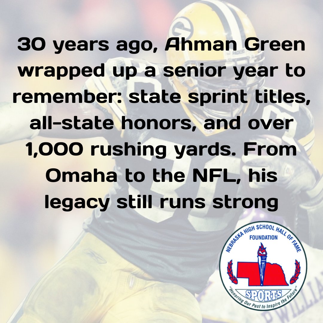 NebHallOfFame's tweet image. #TBT to Ahman Green, who rushed for 1,000+ yards at Omaha North, earning all-state honors at Central, and winning the 100m/200m at the 1995 state track meet. He totaled nearly 4,000 yards at Nebraska, won the 1995 national title, and became Green Bay’s all-time leading rusher