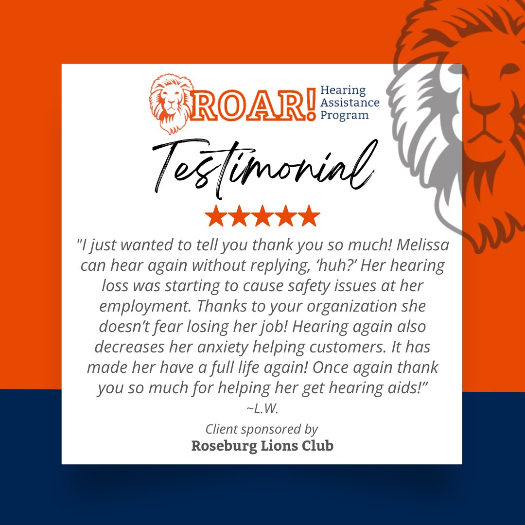 “She doesn’t fear losing her job… It has made her have a full life again!” 💙🦁 Thanks to the Roseburg Lions and OLSHF, Melissa received hearing aids—and soon a HATS system—for safety, independence, and peace of mind. Sponsored by Lion Di Stewart.