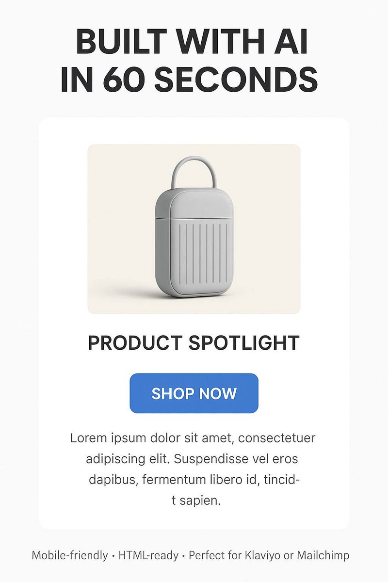 NathanBlessing_'s tweet photo. Small Business Owners: Stop Wasting Time on Clunky Email Templates!

What if I told you that AI can now help you build high-converting HTML emails for your product campaigns—in minutes, not hours?

I just used AI to generate a clean, mobile-friendly, on-brand email template… https://t.co/QSQqC424kf