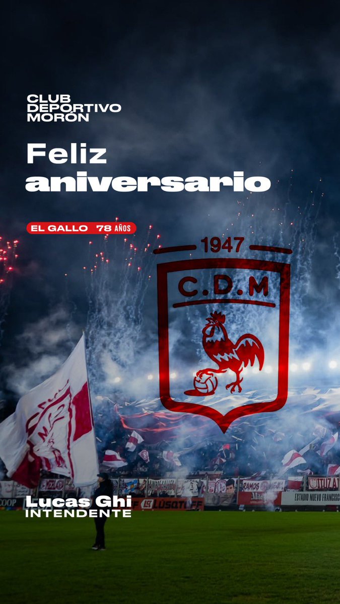 Lucas Ghi🇦🇷 (@lucasghioficial) on Twitter photo 🎂🥳 Saludamos al <a href="/depmoronoficial/">Club Deportivo Morón 🐓</a> en su 7⃣8⃣ aniversario.
¡Salud Gallo🐓 , orgullo de la Ciudad!
#MunicipioDeMorón #PrimeroMorón #CorazónDelOeste 🎂🥳 Saludamos al <a href="/depmoronoficial/">Club Deportivo Morón 🐓</a> en su 7⃣8⃣ aniversario.
¡Salud Gallo🐓 , orgullo de la Ciudad!
#MunicipioDeMorón #PrimeroMorón #CorazónDelOeste