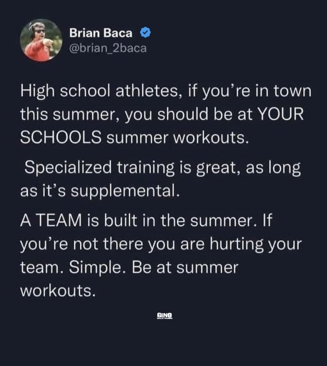 THIS!
                  THIS!
                                     THIS!
Team ALWAYS comes first!
Specialized training is good but only AFTER the work with your TEAM is done! Always keep the main thing the main thing! #PAPrimeAcademy #D1NorthPitt #ItAllStartsUpFront