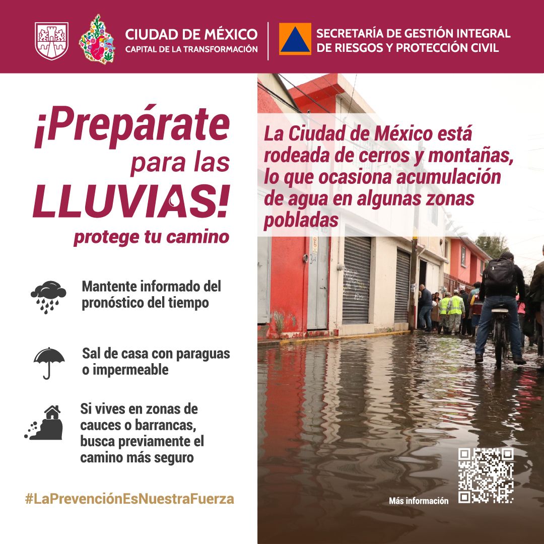 ¡Prepárate para las lluvias! 🌧️☔
En caso de lluvias fuertes, toma tus precauciones y mantente informado a través del Sistema de Alerta Temprana.
#LaPrevenciónEsNuestraFuerza #Tlaloque #OperativoLluvias2025 #TrabajandoJuntos