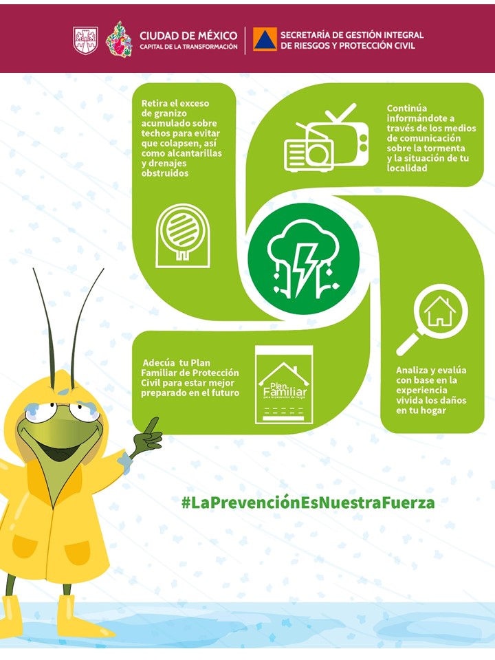 ¿Qué hacer en caso de caída de #granizo en la Ciudad de México?
Toma tus precauciones y mantente informado.
#LaPrevenciónEsNuestraFuerza
