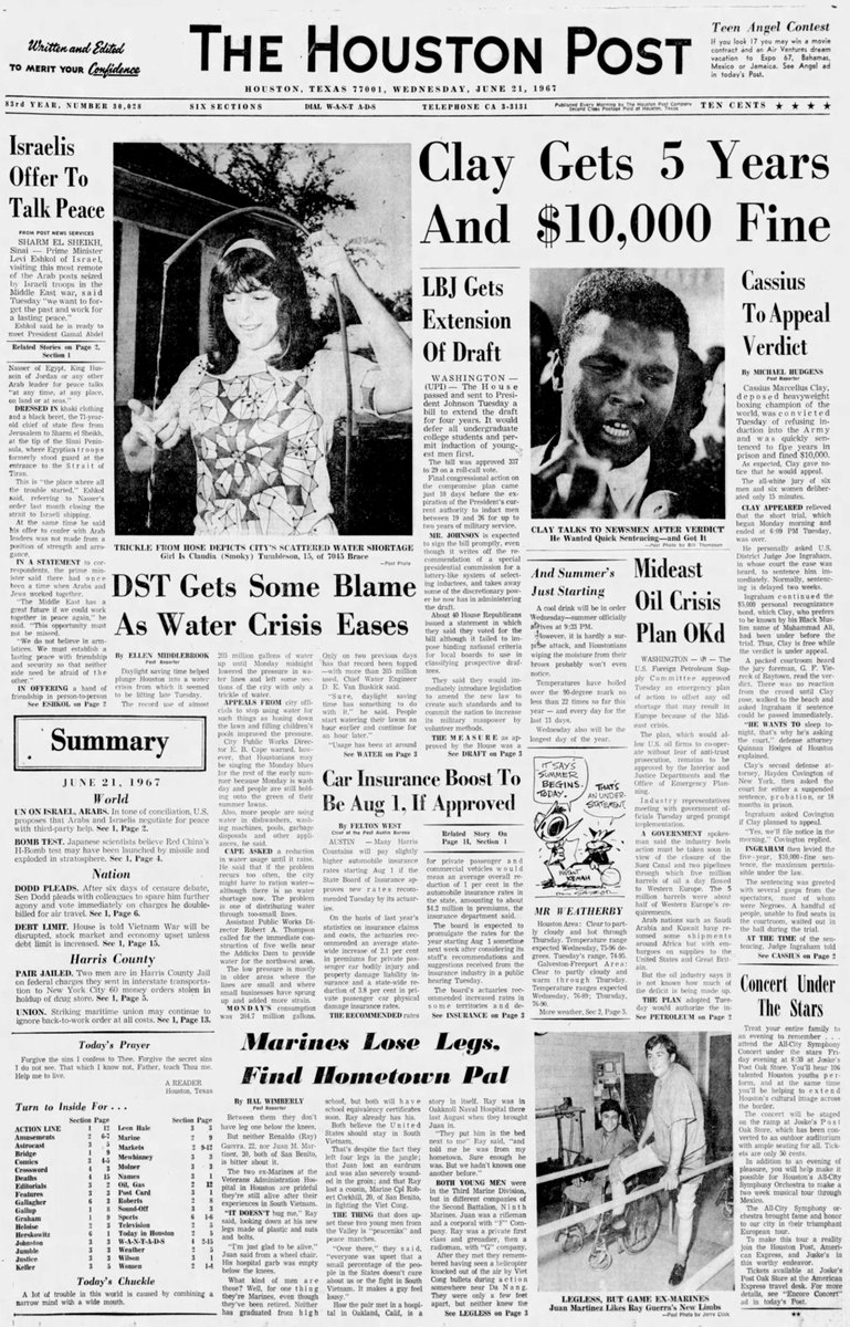 DavidKleinKS's tweet photo. District Court Judge Joe Ingraham sentenced former heavyweight boxing champion Muhammad Ali to 5 years in prison and a $10,000 fine #TDIH in 1967. The all-white jury had taken just 21 minutes to reach a guilty verdict, unanimously overturned by the Supreme Court in 1971. #history https://t.co/dnRWyNHMJR