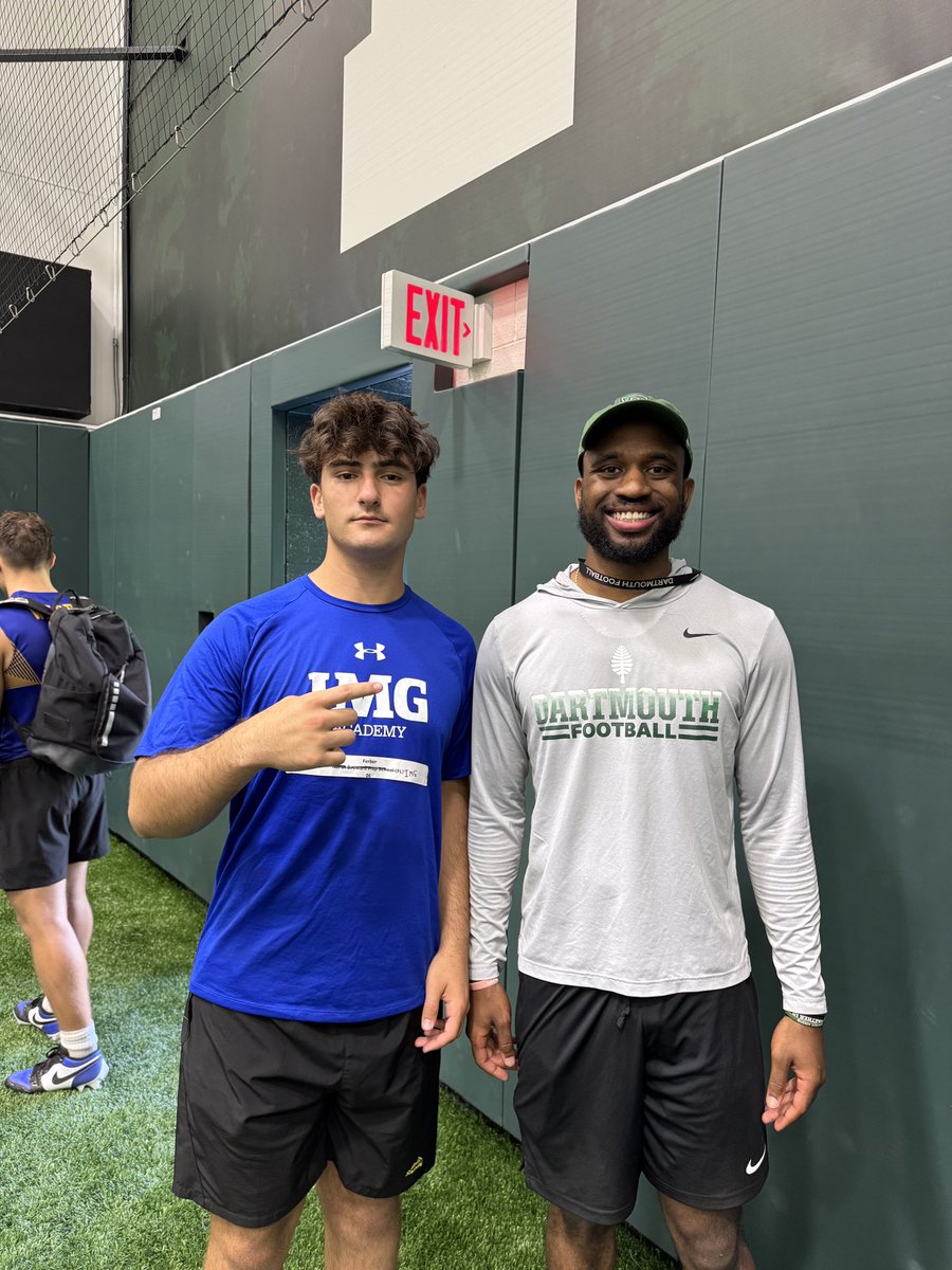 BenFerber11's tweet image. Had a great workout today @DartmouthFTBL. It was great being back! Thank you @coachkeithclark, @Coach_BChapman, @Coach_McCorkle, and @coachirishodea for having me out. Can’t wait for the future! @SpecialTeamsU @HKA_Tanalski @JETB12 @ParksCochrane @Get__Recruited @NickBigelow13