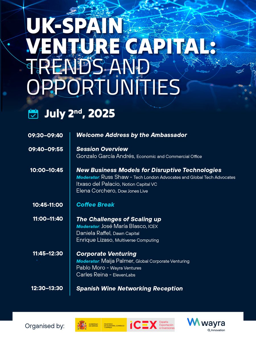 Wayra (@wayra) on Twitter photo 📍El próximo 2 de julio nos vemos en la <a href="/EmbSpainUK/">Embassy of Spain UK</a> para hablar sobre el futuro del #VentureCapital 🇬🇧🇪🇸
💬 <a href="/mcpablo82/">Pablo Moro</a> (#Wayra) compartirá su visión en la mesa de Corporate Venturing junto a <a href="/ElevenLabs/">ElevenLabs</a>, @GCV y más.🌐 lu.ma/ccdu3rvp 📍El próximo 2 de julio nos vemos en la <a href="/EmbSpainUK/">Embassy of Spain UK</a> para hablar sobre el futuro del #VentureCapital 🇬🇧🇪🇸
💬 <a href="/mcpablo82/">Pablo Moro</a> (#Wayra) compartirá su visión en la mesa de Corporate Venturing junto a <a href="/ElevenLabs/">ElevenLabs</a>, @GCV y más.🌐 lu.ma/ccdu3rvp