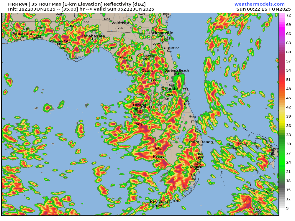 Florida rain coverage the next 24 hours. Some still getting some now and tonight. With more of the anyplace anytime pattern throughout Saturday. A good spread yes. Few won't as usual. Which one will you be?