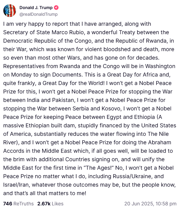 Trump randomly ended another war, what a guy.