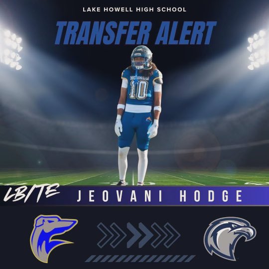 Jeovani Hodge (@hodge_jeovani10) on Twitter photo After careful thought and consideration I will be transferring to <a href="/LakeHowellFB/">Lake Howell Football</a>. Thank you to all of my coaches and teammates at Lyman I will forever be grateful. I’m very excited for this opportunity to play and compete for my senior season.💙🩶🦅<a href="/Coach_Morris66/">Dazzie Morris Sr.</a> After careful thought and consideration I will be transferring to <a href="/LakeHowellFB/">Lake Howell Football</a>. Thank you to all of my coaches and teammates at Lyman I will forever be grateful. I’m very excited for this opportunity to play and compete for my senior season.💙🩶🦅<a href="/Coach_Morris66/">Dazzie Morris Sr.</a>