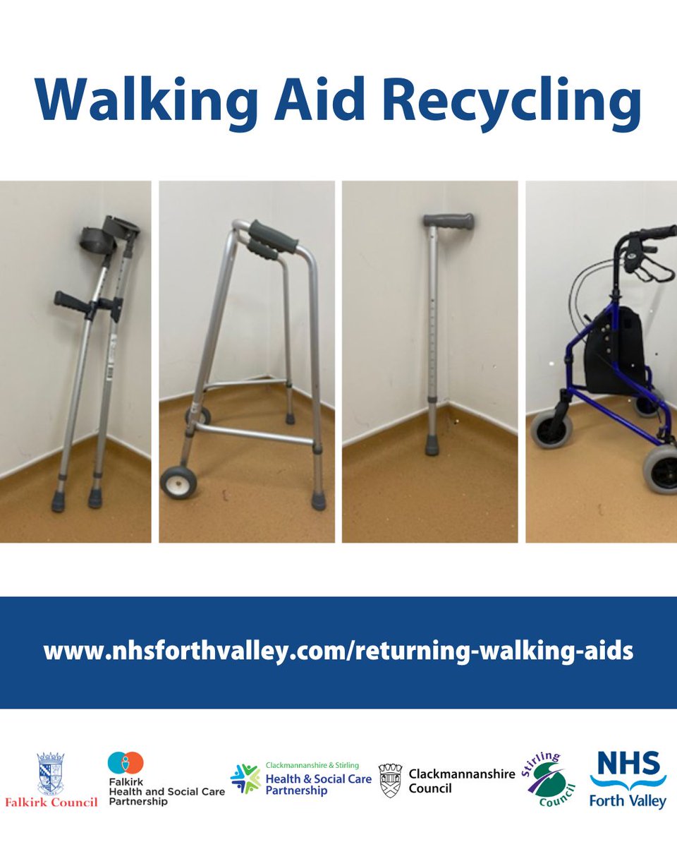 Do you live in the Clackmannanshire Council Falkirk Council or Stirling Council area and have a walking aid you no longer require?

♻️ Help us recycle, repair and re-use and return it to your local recycling centre ♻️

Find out more ➡ nhsforthvalley.com/returning-walk…