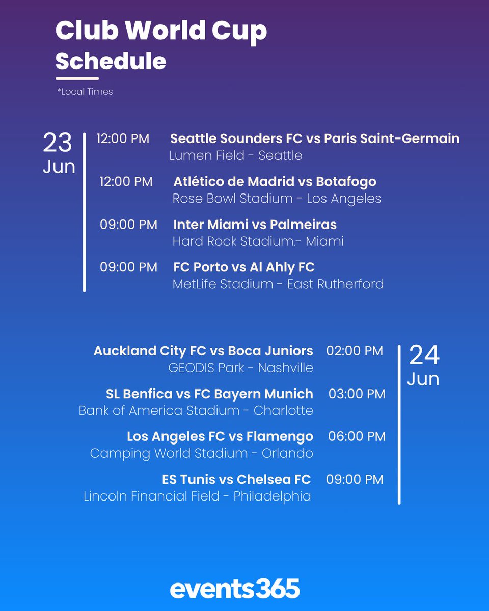 Events365_'s tweet photo. Here's your Club World Cup schedule for week ✌️ https://t.co/yERLYjkssL
