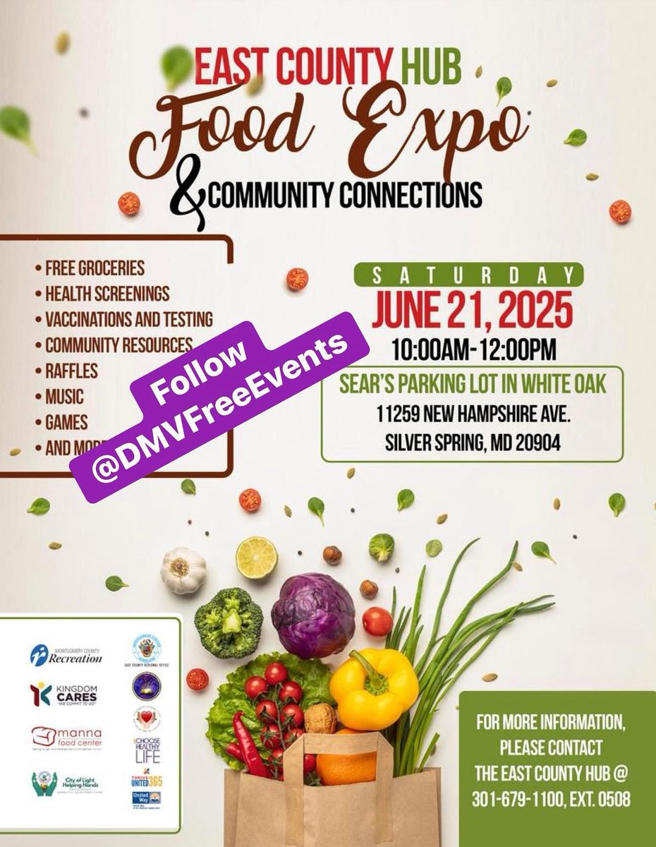 June 21, Silver Spring, Food Expo&amp; Community Resources
Disclaimer: DMV Free Events is not affiliated with the events and does not endorse them. For questions and updates, contact the event organizers.
#DMVFreeEvents