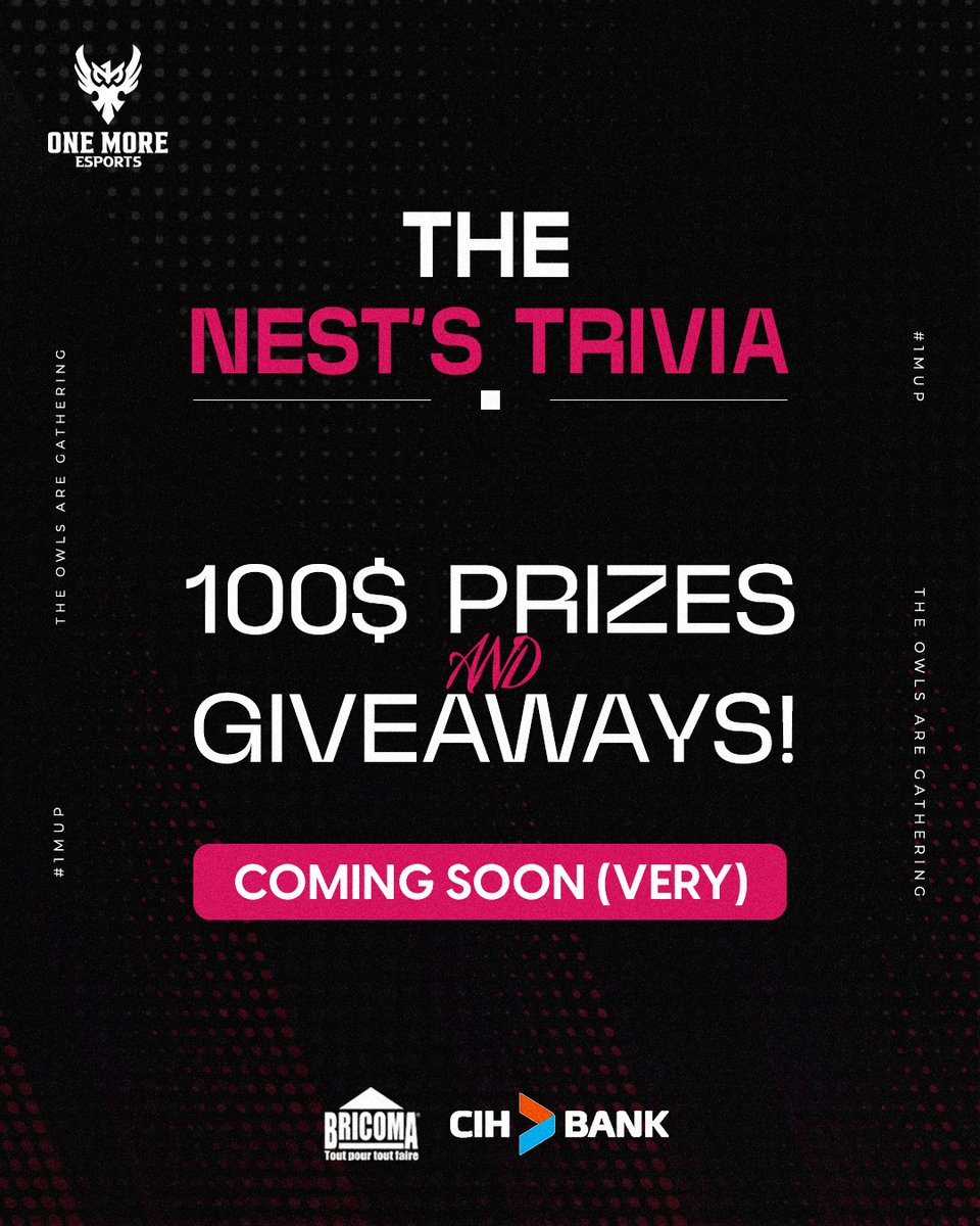 🦉 The Owls Are Gathering...
Think you’ve got what it takes to crack the code? 👀

💸 $100 in prizes &amp; giveaways

🎯 Trivia, surprises, and a whole lot of fun...
The Nest’s Trivia is coming VERY soon.

🦉 #1MUP | #TheOwlsAreGathering
#CIHBANK | <a href="/cihbank/">CIH BANK</a> | #BRICOMA