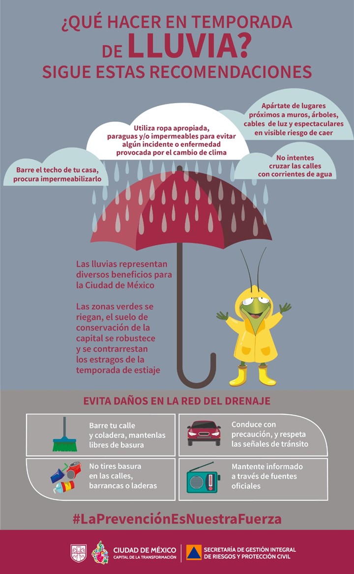 ¿Qué hacer en temporada de #lluvias? Sigue las recomendaciones:
⏺️No arrojes desperdicios en ríos y barrancas, ya que azolvan el drenaje
⏺️Mantén limpias las coladera y banquetas
⏺️Barre el techo de tu casa, no dejes que se acumule basura y hojarasca
#LaPrevenciónEsNuestraFuerza