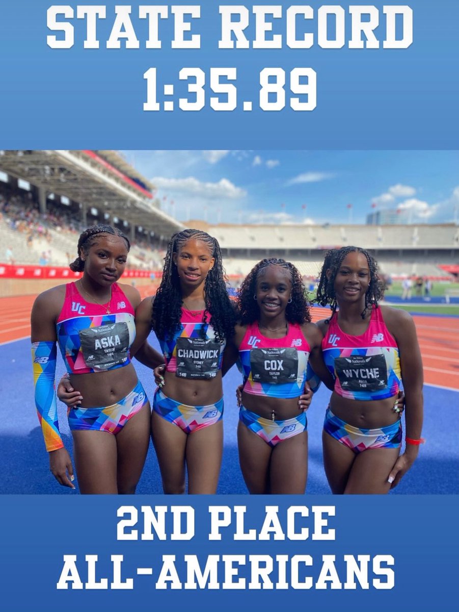 🔥Congrats to UC’s Maya Wyche, Taylor Cox, Sydney Chadwick and Taylor Aska, who combined to destroy the state record in the 4x200 relay with a second-place time of 1:35.89 at the New Balance National Championships on Friday at in Philadelphia!🔥
💥How awesome is that!!!💥