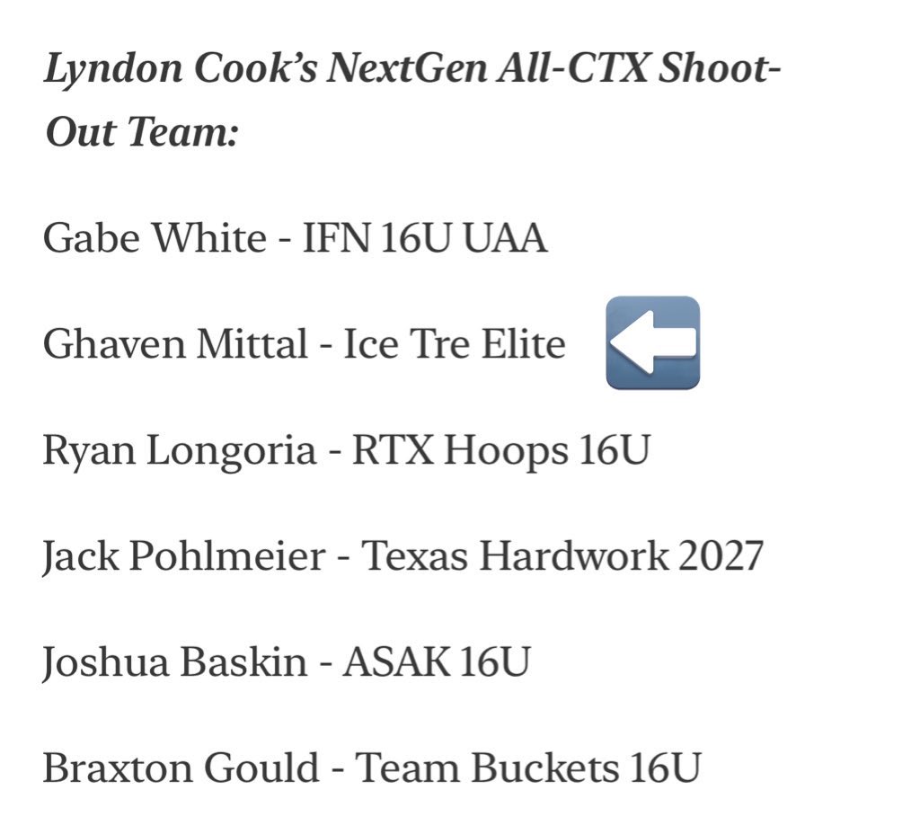 Ghaven Mittal (@ghavenmittal27) on Twitter photo Thank you <a href="/TexasHoopsGASO/">TexasHoops/GASO 🔗</a> for putting me as a top performing last weekend in Roundrock and on the all tournament team. As a 27 playing against 26 & 25 competition, I truly appreciate being recognized this past weekend.
<a href="/bigsloan32/">Marcus Sloan</a> <a href="/ExposureOtr/">OTRExposure</a> <a href="/CoachGlenney/">Ryan Glenney</a> <a href="/CREI_Adam/">Adam Shoulders</a> Thank you <a href="/TexasHoopsGASO/">TexasHoops/GASO 🔗</a> for putting me as a top performing last weekend in Roundrock and on the all tournament team. As a 27 playing against 26 & 25 competition, I truly appreciate being recognized this past weekend.
<a href="/bigsloan32/">Marcus Sloan</a> <a href="/ExposureOtr/">OTRExposure</a> <a href="/CoachGlenney/">Ryan Glenney</a> <a href="/CREI_Adam/">Adam Shoulders</a>