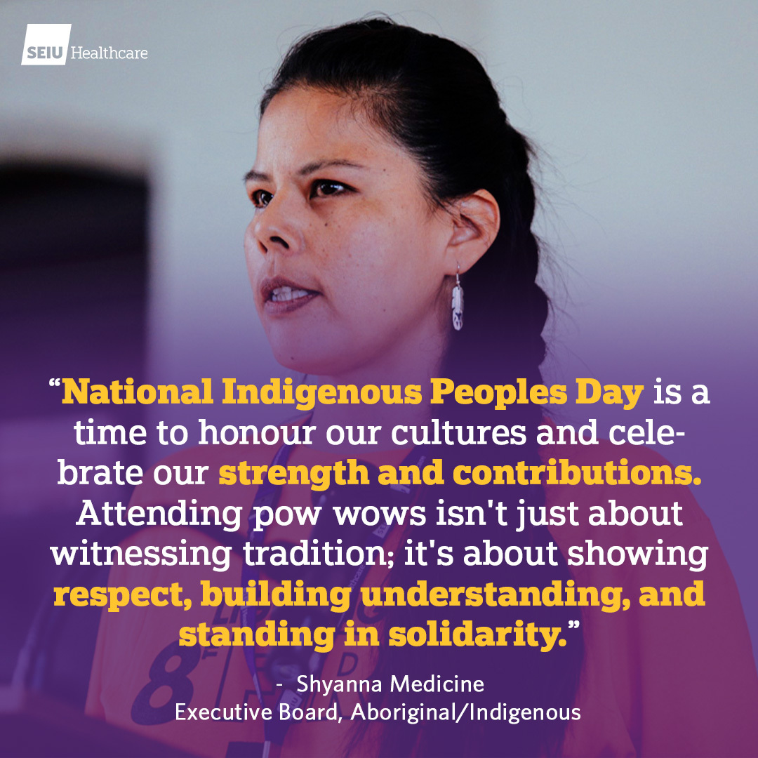 SEIUHealthCan's tweet image. June 21st marks National Indigenous Peoples Day.
Today, we recognize, honour and celebrate the culture, heritage and contributions of First Nations, Inuit and Métis across Canada.
Shyanna Medicine, our Executive Board's Indigenous Representative, shares a message about the…