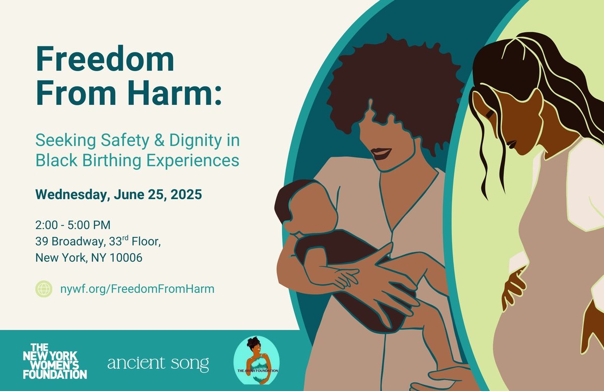 Art &amp; Conversation on Black Maternal Health ✨ Join NYWF for a conversation with #reprojustice leaders featured in the documentary #Aftershock and moderated by NYWF's Sojourner Rivers.

🔗 forms.office.com/Pages/Response…

📆 June 25 at 2-5PM