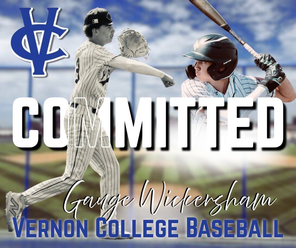 Gauge Wickersham (@gaugewickersham) on Twitter photo I would like to thank <a href="/DevinMcIntosh25/">Devin McIntosh</a> for giving me this amazing opportunity to further my education & baseball journey <a href="/VernonCollege/">Vernon College</a>.
I am blessed to announce I have committed to <a href="/Vernon_Baseball/">Vernon College Baseball</a> .
Thank you to my parents, family & friends, and all the coaches who believed I would like to thank <a href="/DevinMcIntosh25/">Devin McIntosh</a> for giving me this amazing opportunity to further my education & baseball journey <a href="/VernonCollege/">Vernon College</a>.
I am blessed to announce I have committed to <a href="/Vernon_Baseball/">Vernon College Baseball</a> .
Thank you to my parents, family & friends, and all the coaches who believed