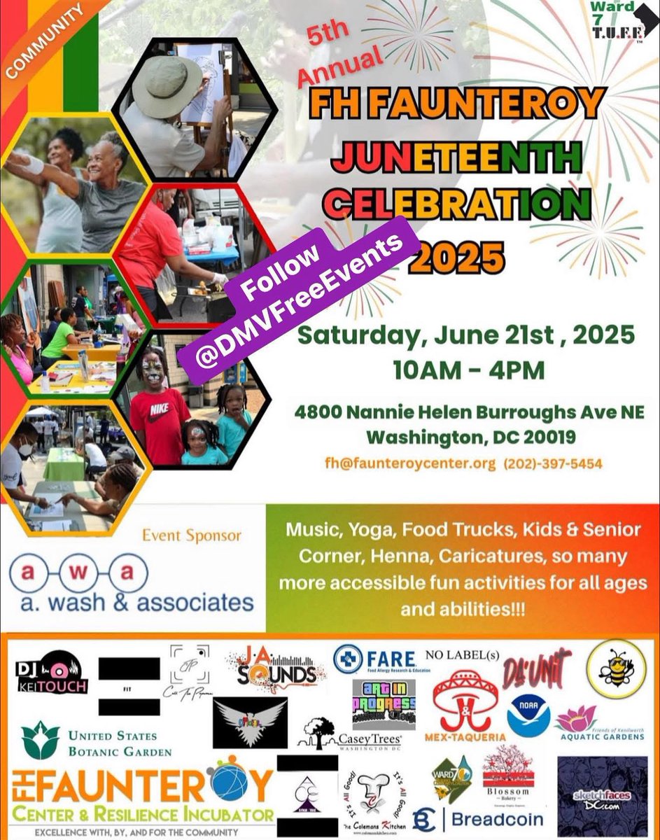 June 21, DC, Juneteenth Celebration 
Disclaimer: DMV Free Events is not affiliated with the events and does not endorse them. For questions and updates, contact the event organizers.
#DMVFreeEvents