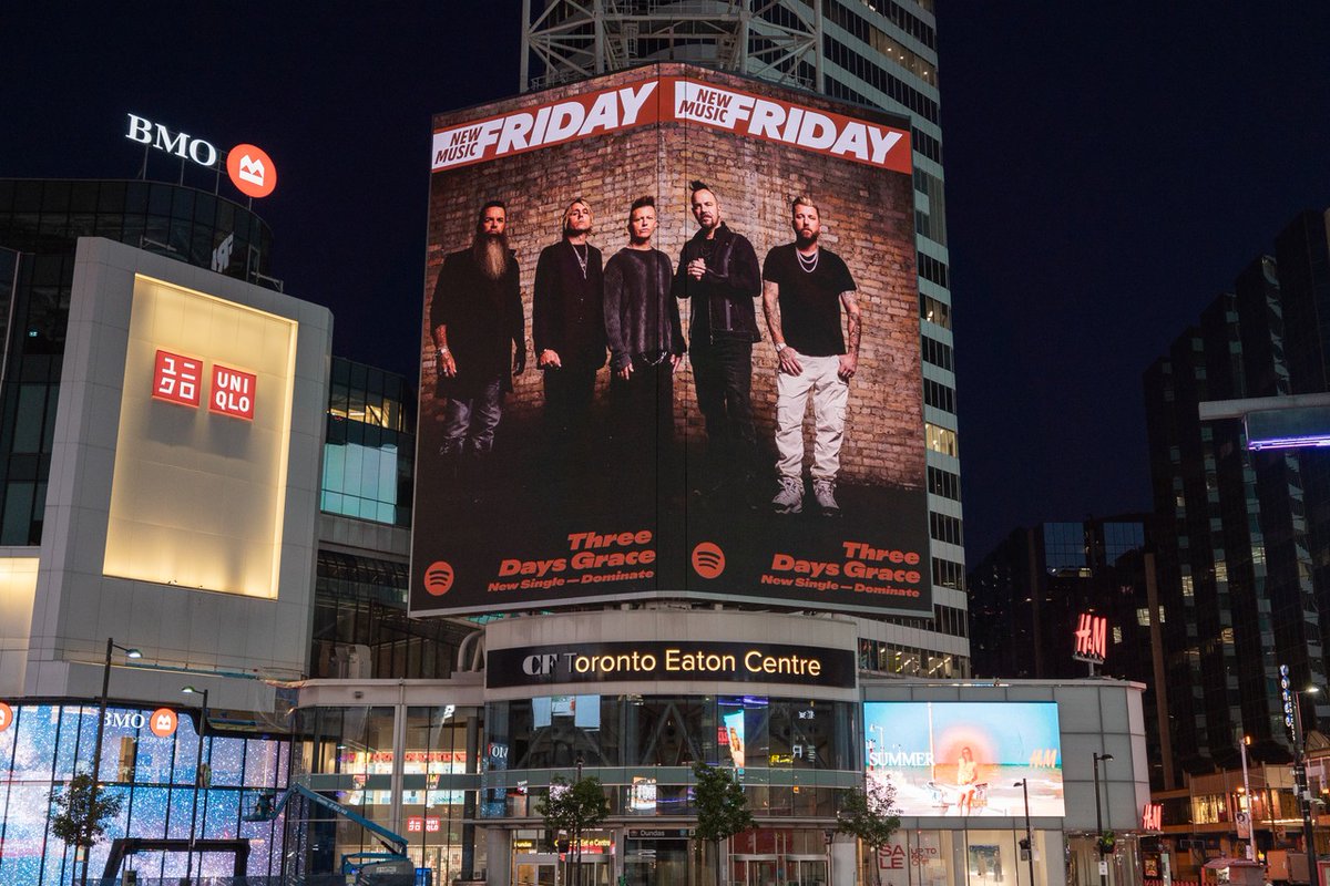 Thanks, <a href="/SpotifyCanada/">Spotify Canada</a>! #NewMusicFriday looking 🔥 in downtown Toronto!! "Dominate" is out now! 👊🥊🔔 

Our new album ALIENATION out August 22! Join the countdown over at <a href="/Spotify/">Spotify</a> 🤘 spotify.link/aTGOlFcfKTb