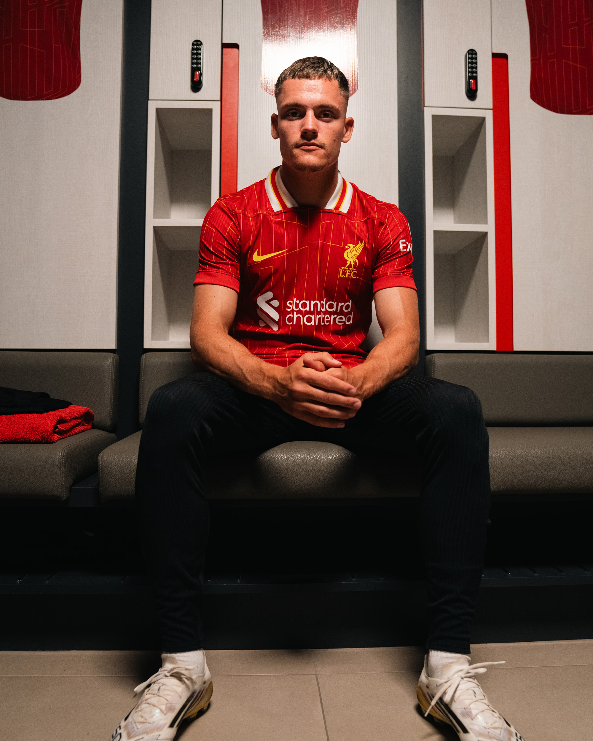 Photography of Florian Wirtz as he is unveiled as a Liverpool player.