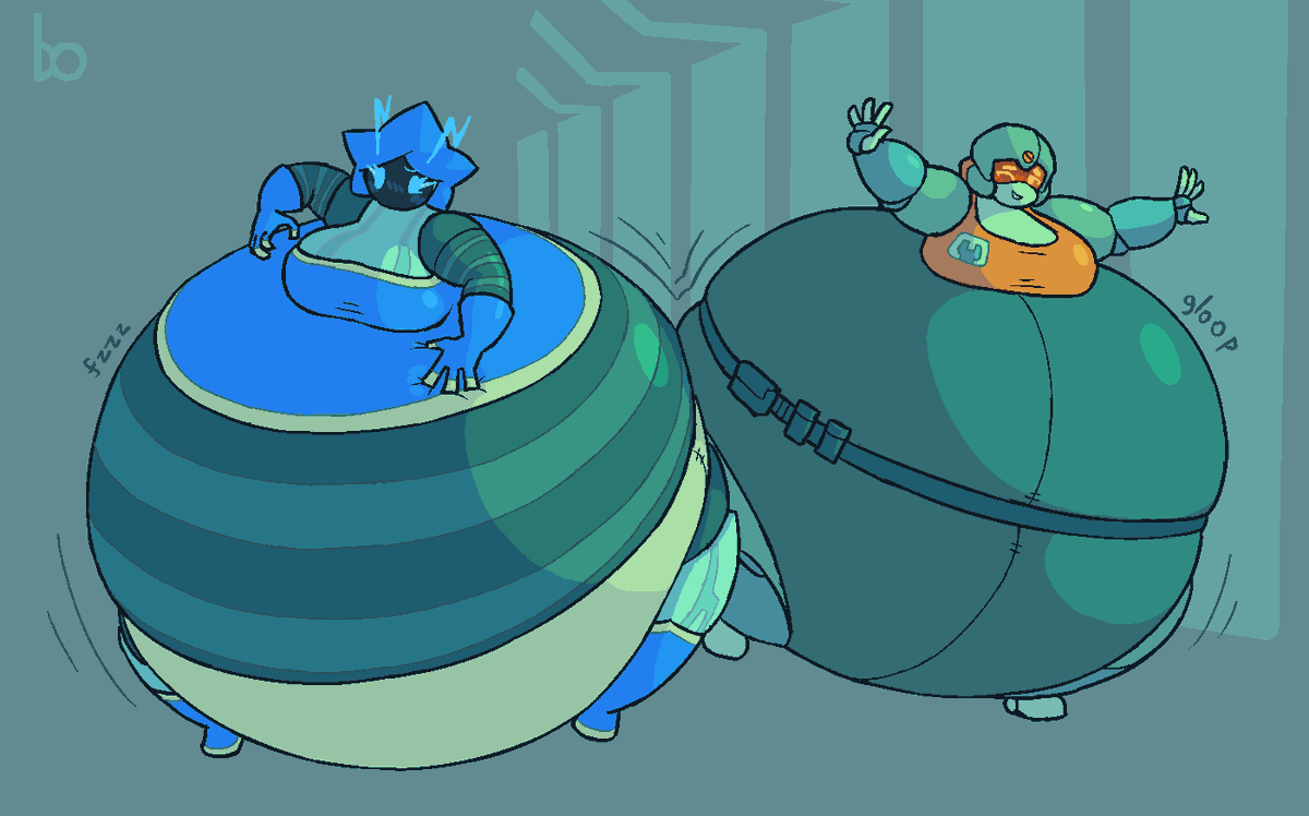My revenge on honeyswells.bsky.social

Watson and Maria (AU, robotic) attempting to navigate a corridor. It  seems they've been overfilled by some complete accident involving the  soda dispensing systems. Definitely not intentional on any level.