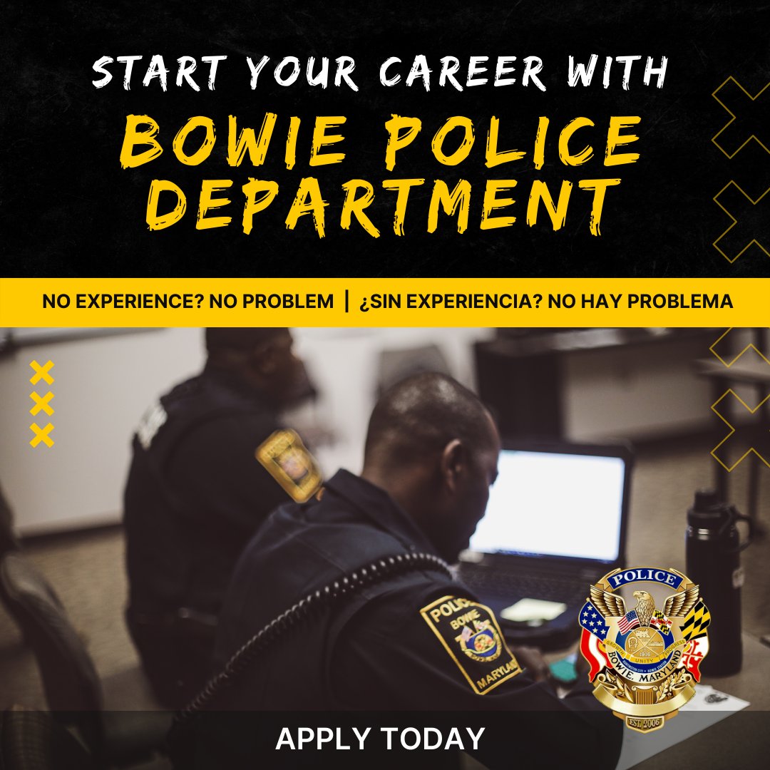 BowiePDNews's tweet image. No experience? No problem. Begin your law enforcement journey with the Bowie Police Department and receive a $15,000 sign-on bonus! We provide complete training, tuition assistance, and excellent benefits. Apply today - bit.ly/Bowie-PD
#Bowie #DMV #LawEnforcement…
