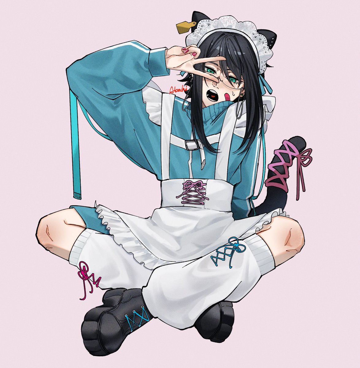 #クリエーターズマーケット
両日参加　B-65.66「三月兎の庭」

メイド男子シリーズ新作その2です！
旧作（一枚目）の方とセットになるように描いてみました〜✨
こちらもスクエアフレーム、フォト風カード、ステッカーになってます📷

ぜひご覧になっていってください🤲