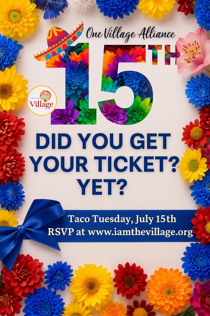 🎉 Have you gotten your tickets yet?! 🎉

One Village Alliance is turning 15 and you don’t want to miss this Birthday Celebration happening on Taco Tuesday, July 15th 🌮🎈

We’ve got big surprises, community vibes, and a whole lot of love waiting for YOU!